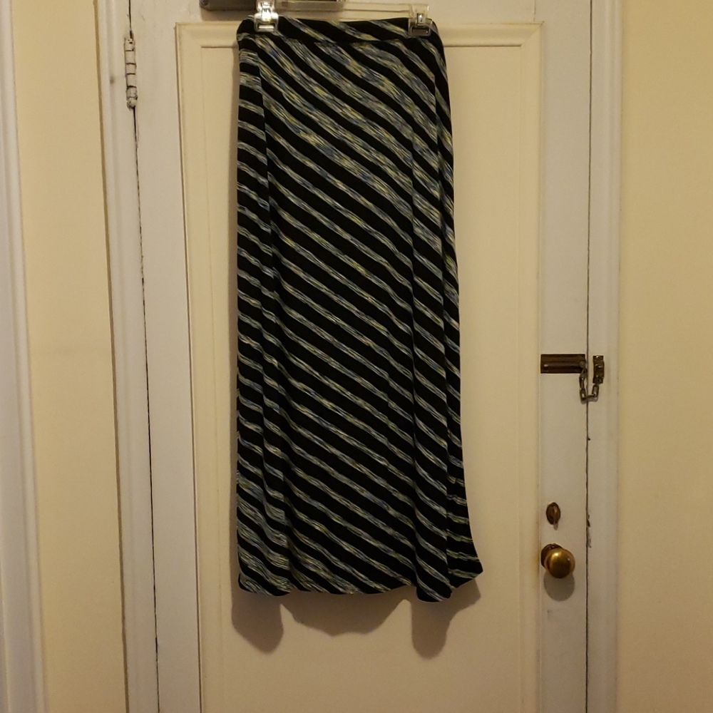 Avenue Black Maxi Skirt w/Multicolored Stripes